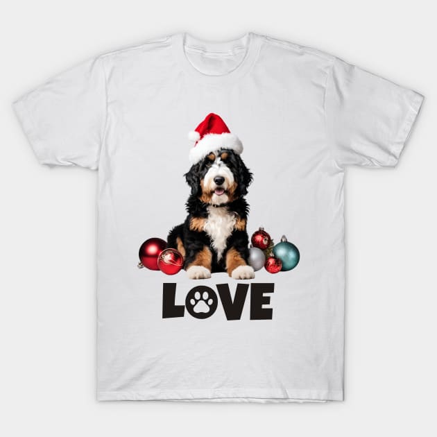 Christmas Bernedoodle LOVE T-Shirt by Doodle and Things